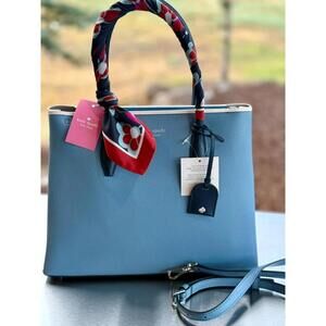 NWT HTF Kate Spade Leather Eva Scarf Handle Medium Top Zip Satchel Baltic Sea